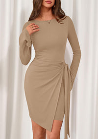 PRETTYGARDEN Women Mini Bodycon Dresses Long Sleeve Ruched Fitted Short Night Out Trendy Party Club Outfits Fall Clothes