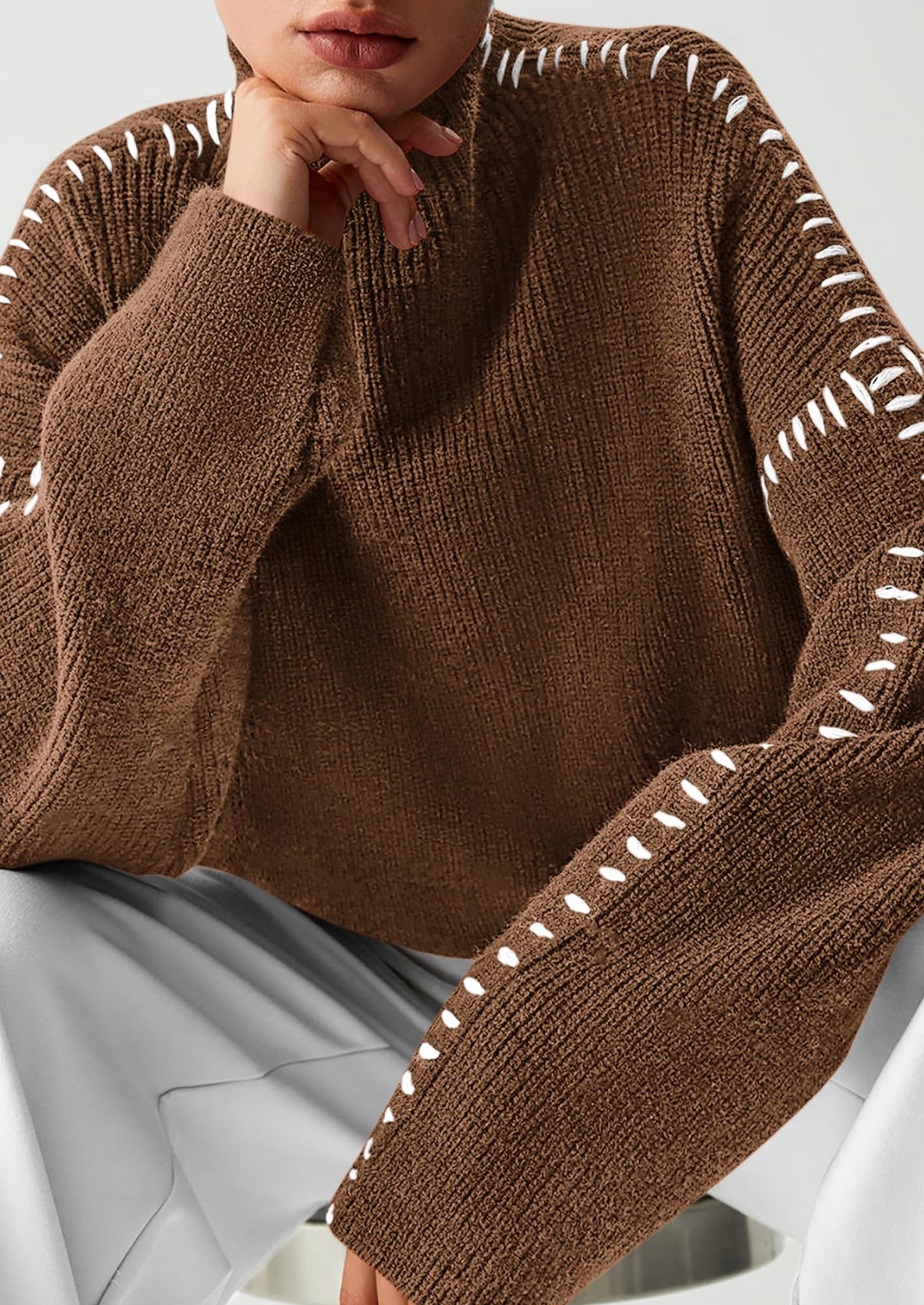 PRETTYGARDEN Women's Chunky Knit Sweaters Fall Long Sleeve Mock Neck Oversized Pullover Tops Winter Fashion Clothes