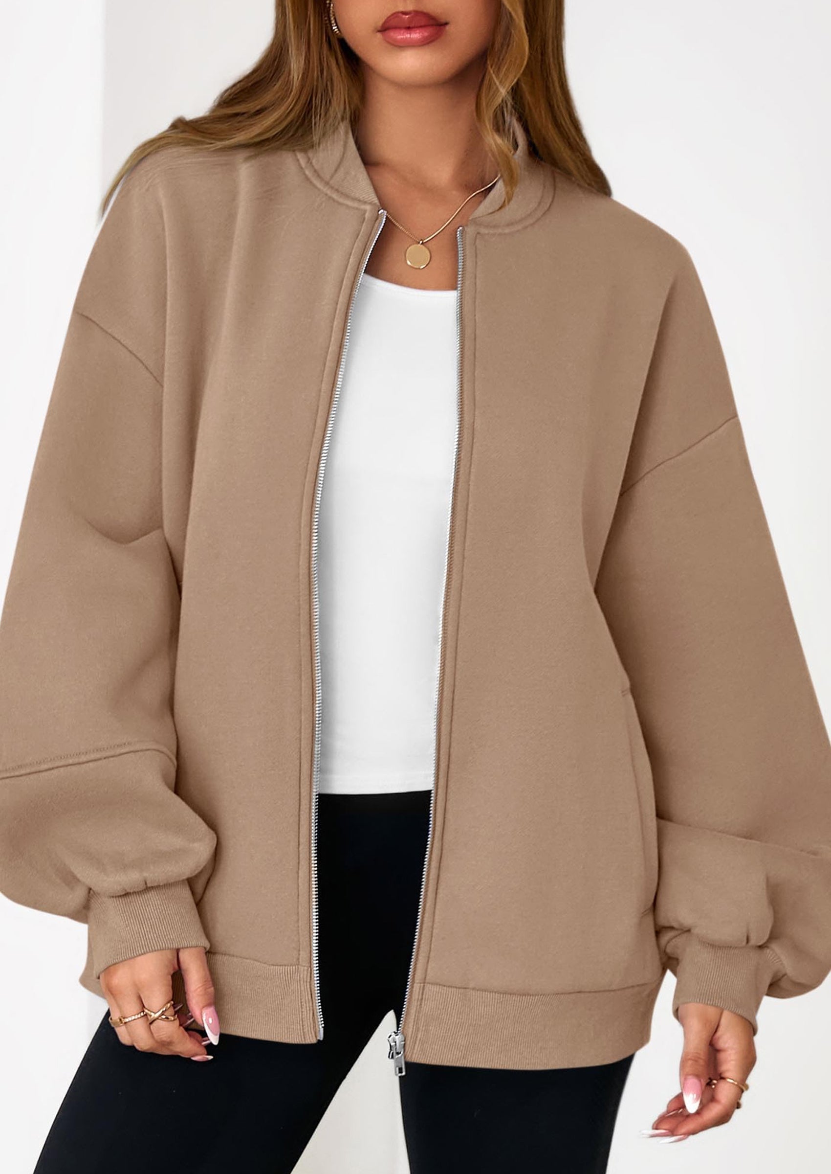 KIRUNDO Oversized Sweatshirt for Women Zip Up Bomber Jacket Fall Fashion Casual Long Sleeve Outerwear Winter Outfits PRETTYGARDEN