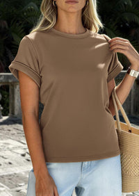 PRETTYGARDEN Womens Summer Tops Spring Casual Rolled Short Sleeve Basic Tees Crew Neck Work Shirts Fashion Clothing PRETTYGARDEN