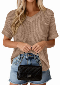 PRETTYGARDEN Women's Spring Short Sleeve Sweaters Lightweight V Neck Casual Going Out Summer T PRETTYGARDEN