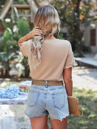 PRETTYGARDEN Women's Short Sleeve Casual T Shirts Summer Ruffle Plain Round Neck Loose Fit Tee Blouse Tops PRETTYGARDEN