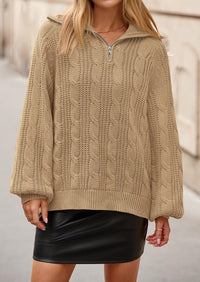 BTFBM Sweaters for Women Fall Fashion Loose Quarter Zip Pullover Collared Long Sleeve Cable Knit Winter Clothes