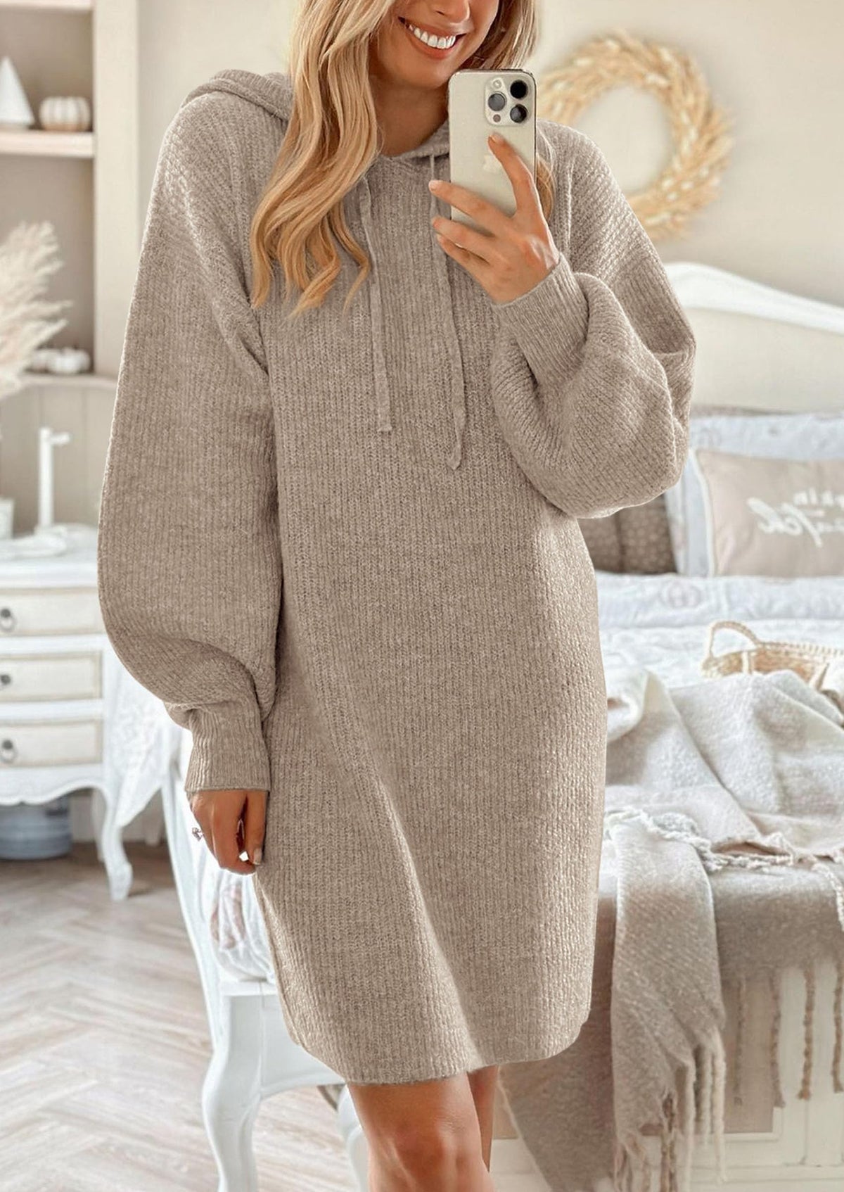 Womens Knit Pullover Sweaters 2024 Fall Fashion Clothes Long Sleeve Winter Hoodie Sweater Dress