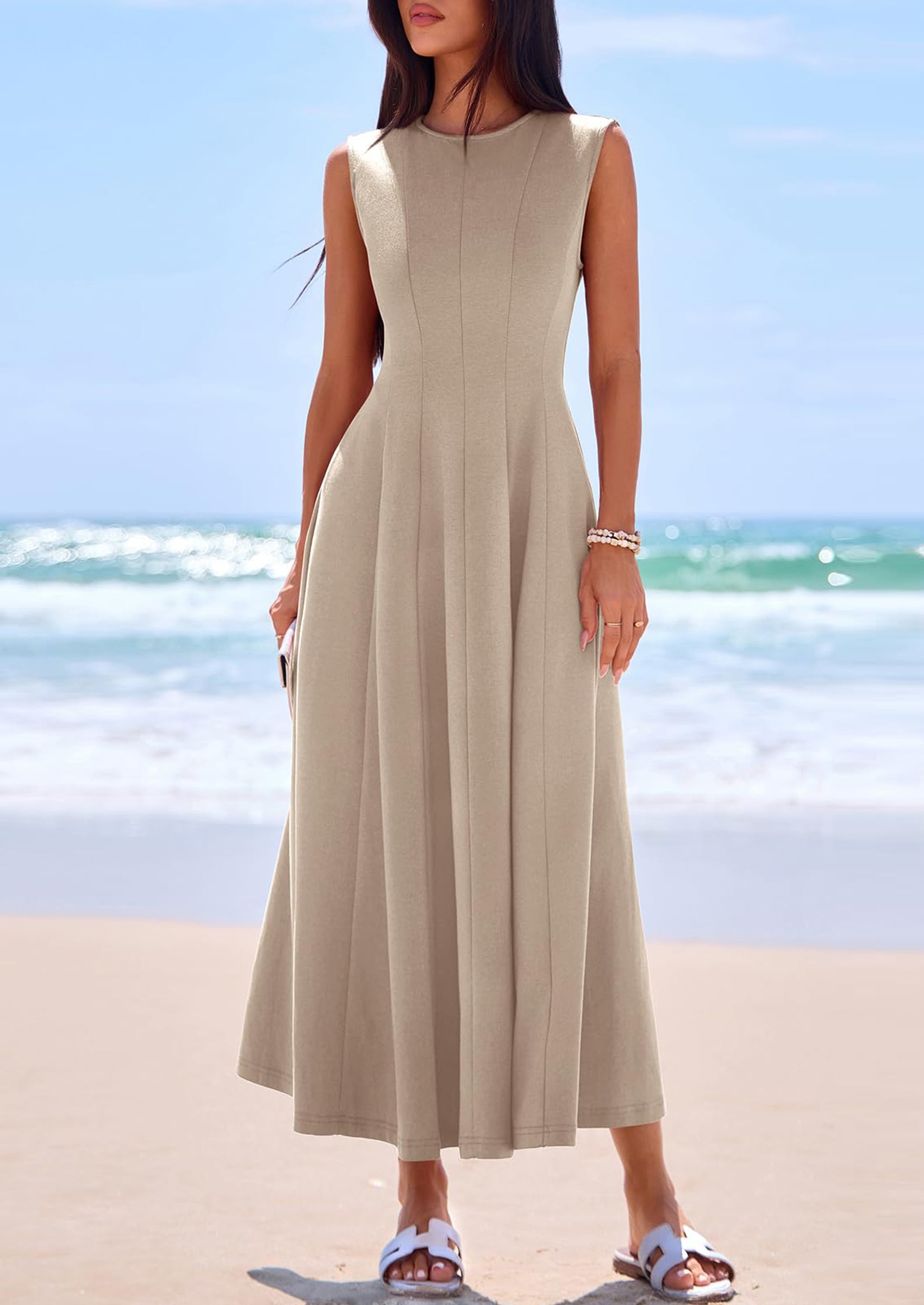 PRETTYGARDEN Sleeveless Crewneck Summer Maxi Dresses for Women Elegant Classy Semi Formal A Line Modest Party Dress PRETTYGARDEN