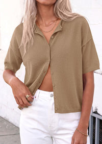 PRETTYGARDEN Women Spring Short Sleeve Cardigan Sweaters Button Down Knit Shirt Blouse Dressy Casual Tops Summer Outfits PRETTYGARDEN