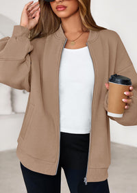 KIRUNDO Oversized Sweatshirt for Women Zip Up Bomber Jacket Fall Fashion Casual Long Sleeve Outerwear Winter Outfits PRETTYGARDEN