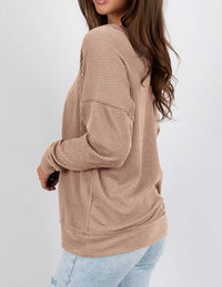 Women's Casual Long Sleeve Going Out Ribbed V Neck Loose Fit Trendy Cute Blouses