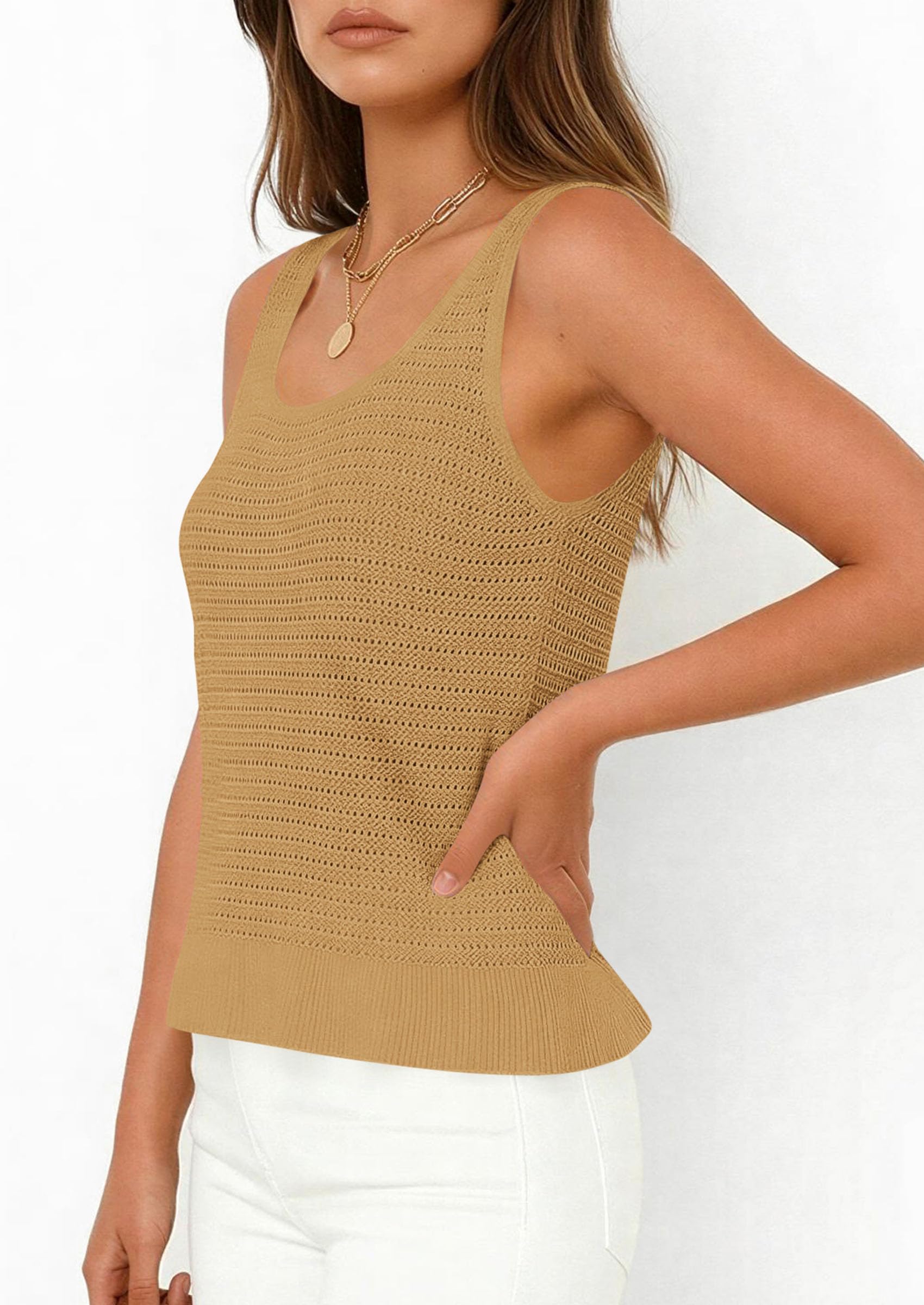 PRETTYGARDEN Womens Spring Crochet Tops Summer Sleeveless Scoop Neck Boho Sweater Tank Top Cute Beach Vacation Clothes PRETTYGARDEN