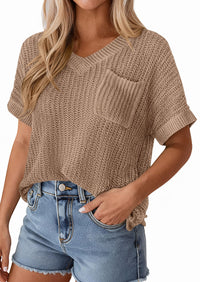 PRETTYGARDEN Women's Spring Short Sleeve Sweaters Lightweight V Neck Casual Going Out Summer T PRETTYGARDEN