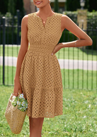 PRETTYGARDEN Women's Summer Dresses Sleeveless V Neck Eyelet Hollow Out Swing A Line Beach Vacation Sun Dress PRETTYGARDEN