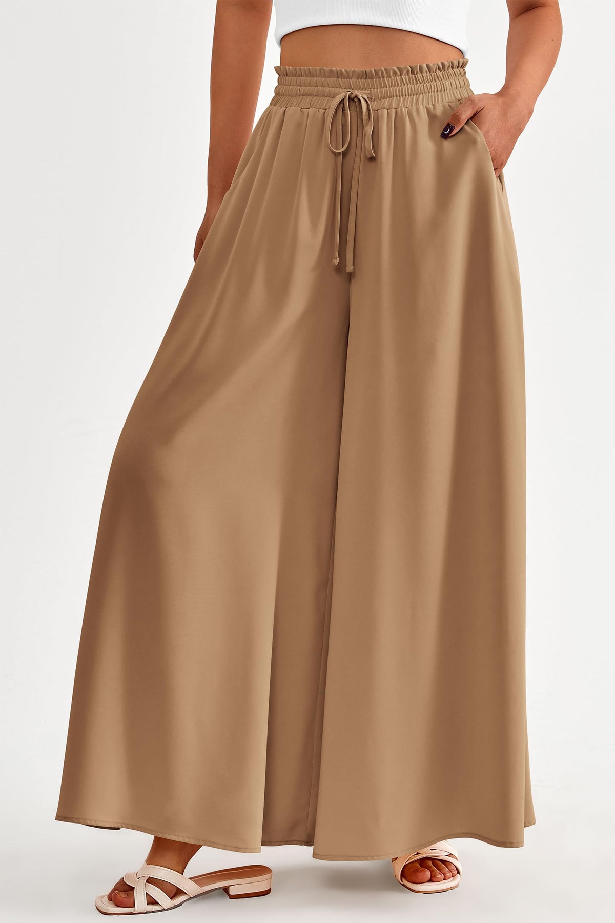 Summer Wide Leg High Waisted Flowy Pockets Palazzo Pants