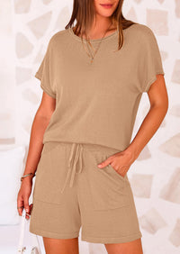 PRETTYGARDEN Two Piece Set for Women Summer Lounge Sets Shorts And Short Sleeve Tops Knitted Matching Travel Spring Outfits PRETTYGARDEN