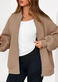 KIRUNDO Oversized Sweatshirt for Women Zip Up Bomber Jacket Fall Fashion Casual Long Sleeve Outerwear Winter Outfits PRETTYGARDEN