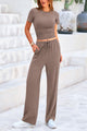 2 Piece Tracksuit Lounge Sets Short Sleeve Crop Tops High Waisted Wide Leg Pants