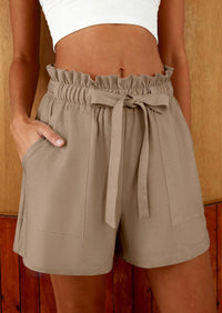 PRETTYGARDEN Summer Shorts for Women Casual Ruffle Drawstring High Waist Wide Leg Comfy Lounge Shorts Beach Cruise Outfits PRETTYGARDEN