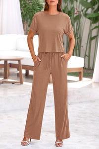 Short Sleeve T-Shirt Wide Leg Pants Two Piece Sets