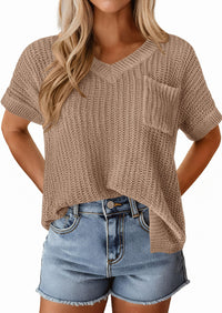 PRETTYGARDEN Women's Spring Short Sleeve Sweaters Lightweight V Neck Casual Going Out Summer T PRETTYGARDEN