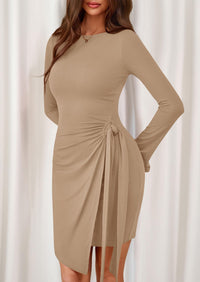 PRETTYGARDEN Women Mini Bodycon Dresses Long Sleeve Ruched Fitted Short Night Out Trendy Party Club Outfits Fall Clothes