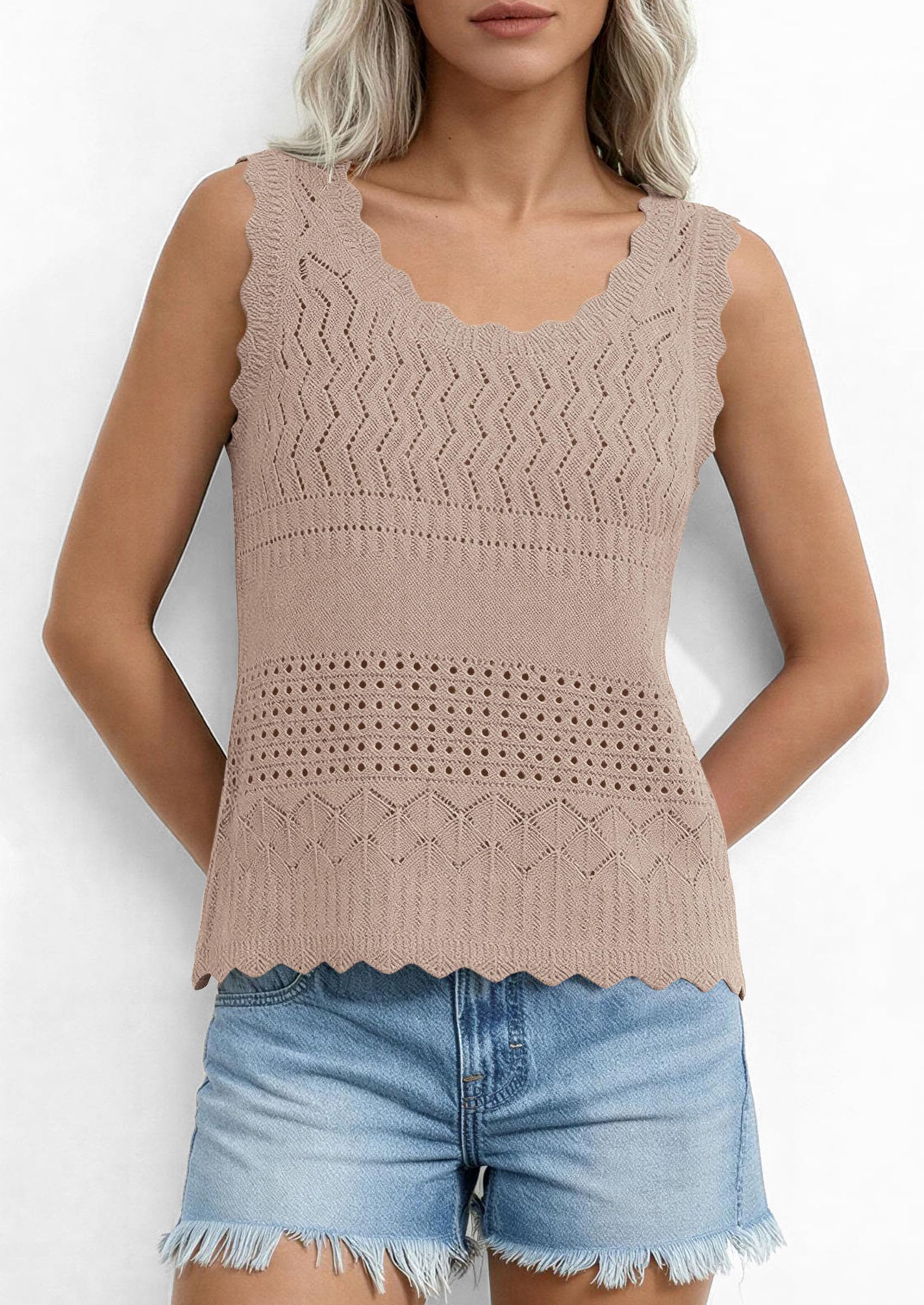 PRETTYGARDEN Womens Crochet Tank Tops Summer Spring Boho Sleeveless Cute Knit Sweater Vest Trendy Beach Vacation Clothes PRETTYGARDEN