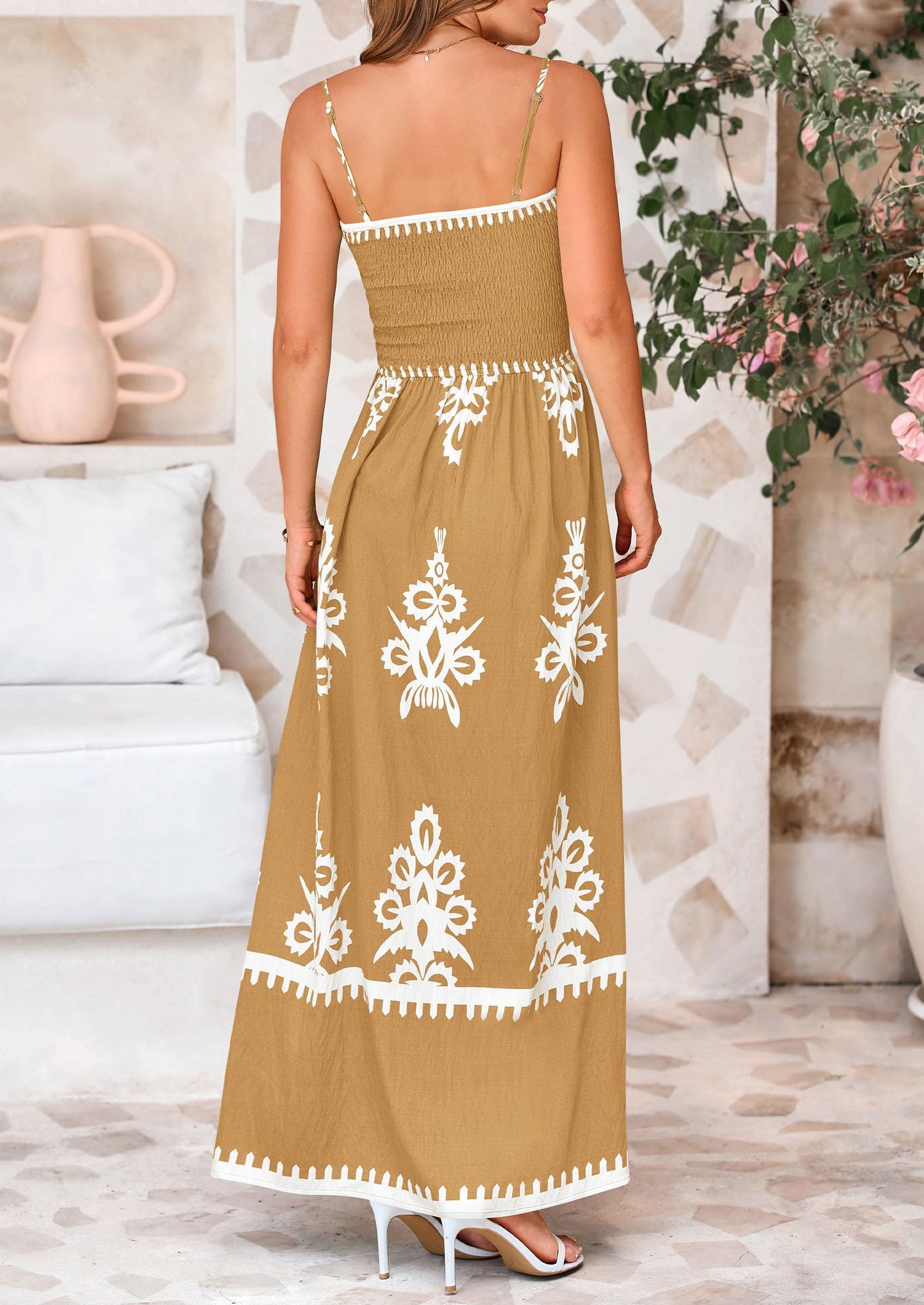 Summer Dress for Women 2025 Floral Sundress Spaghetti Strap Flowy Beach Vacation Boho Maxi Dresses