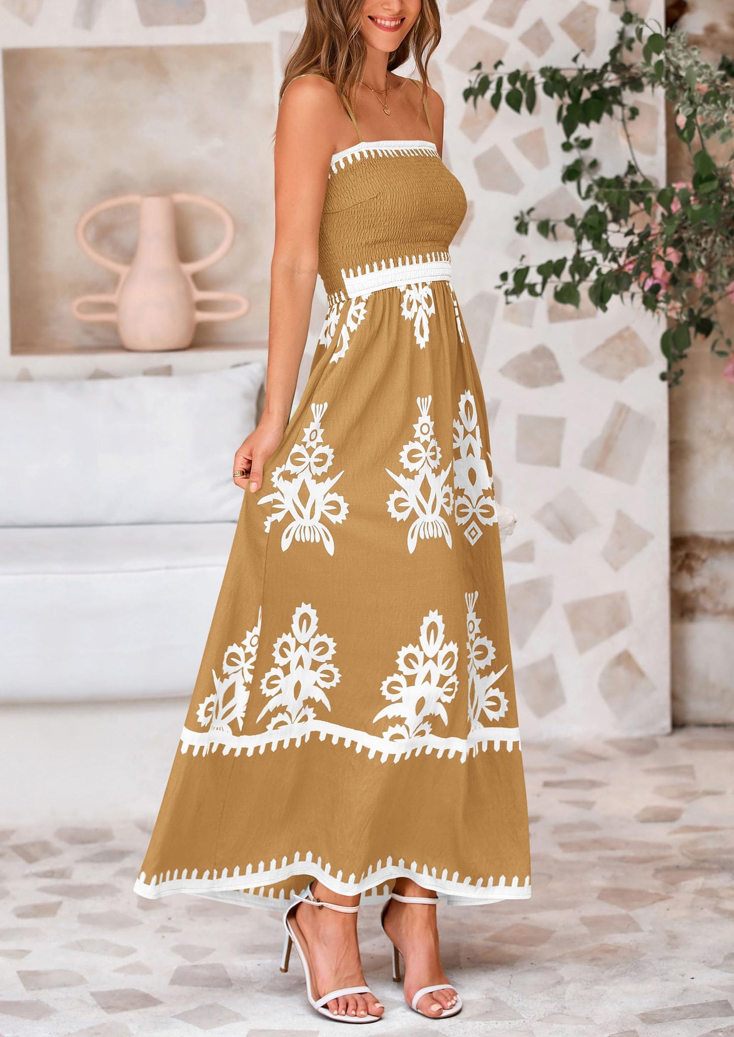 Summer Dress for Women 2025 Floral Sundress Spaghetti Strap Flowy Beach Vacation Boho Maxi Dresses