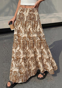 PRETTYGARDEN Floral Summer Boho Maxi Skirts for Women Smocked Elastic Waist Pleated Tiered Vacation Flowy Long Skirt PRETTYGARDEN