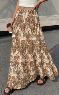 PRETTYGARDEN Floral Summer Boho Maxi Skirts for Women 2026 Smocked Elastic Waist Pleated Tiered Vacation Flowy Long Skirt PRETTYGARDEN