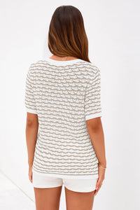 PRETTYGARDEN Cute Short Sleeve V Neck Sweaters for Women Summer Casual Striped Quarter Button Henley Shirts Knit Work Tops PRETTYGARDEN