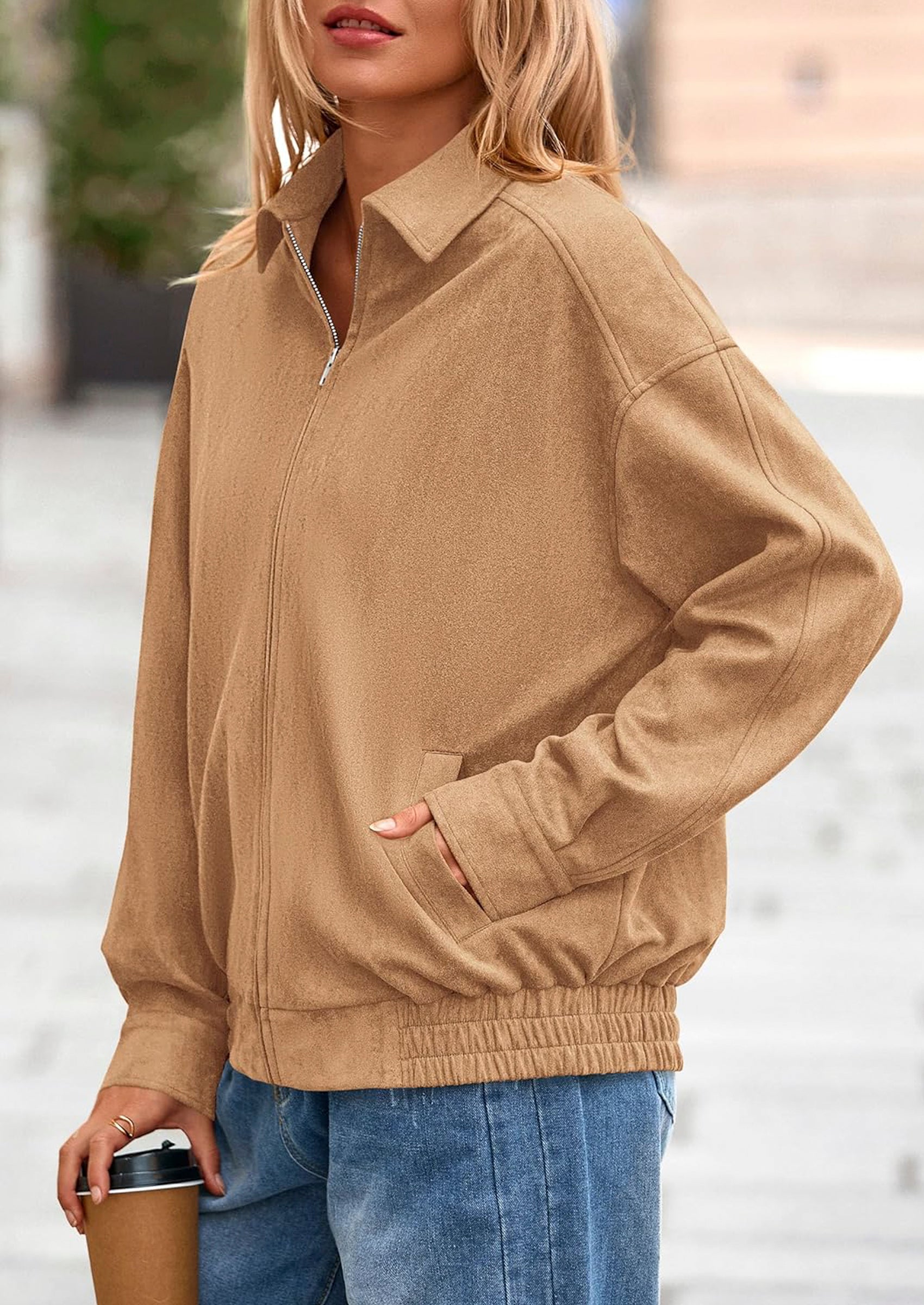 PRETTYGARDEN Women's Faux Suede Motorcycle Jacket Trendy Fall Fashion Oversized Zip Up Coats Winter Clothes Outerwear