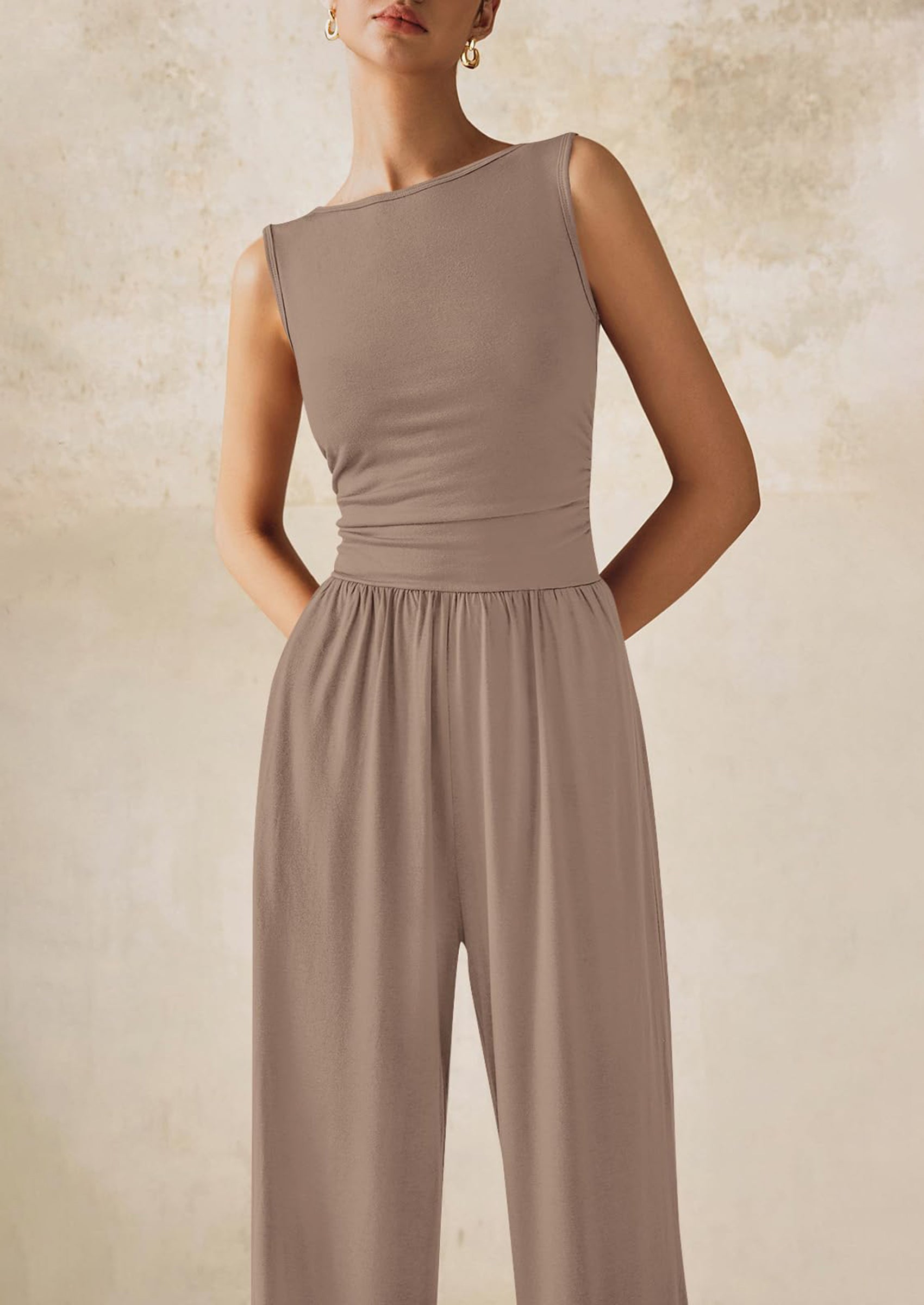 PRETTYGARDEN One Piece Jumpsuits for Women Dressy Casual Sleeveless Crewneck Wide Leg Rompers Jumpers Vacation Summer Outfits