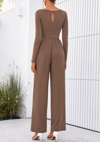 PRETTYGARDEN One Piece Jumpsuits for Women Dressy Casual Long Sleeve Crewneck Wide Leg Romper Overalls Spring Outfits