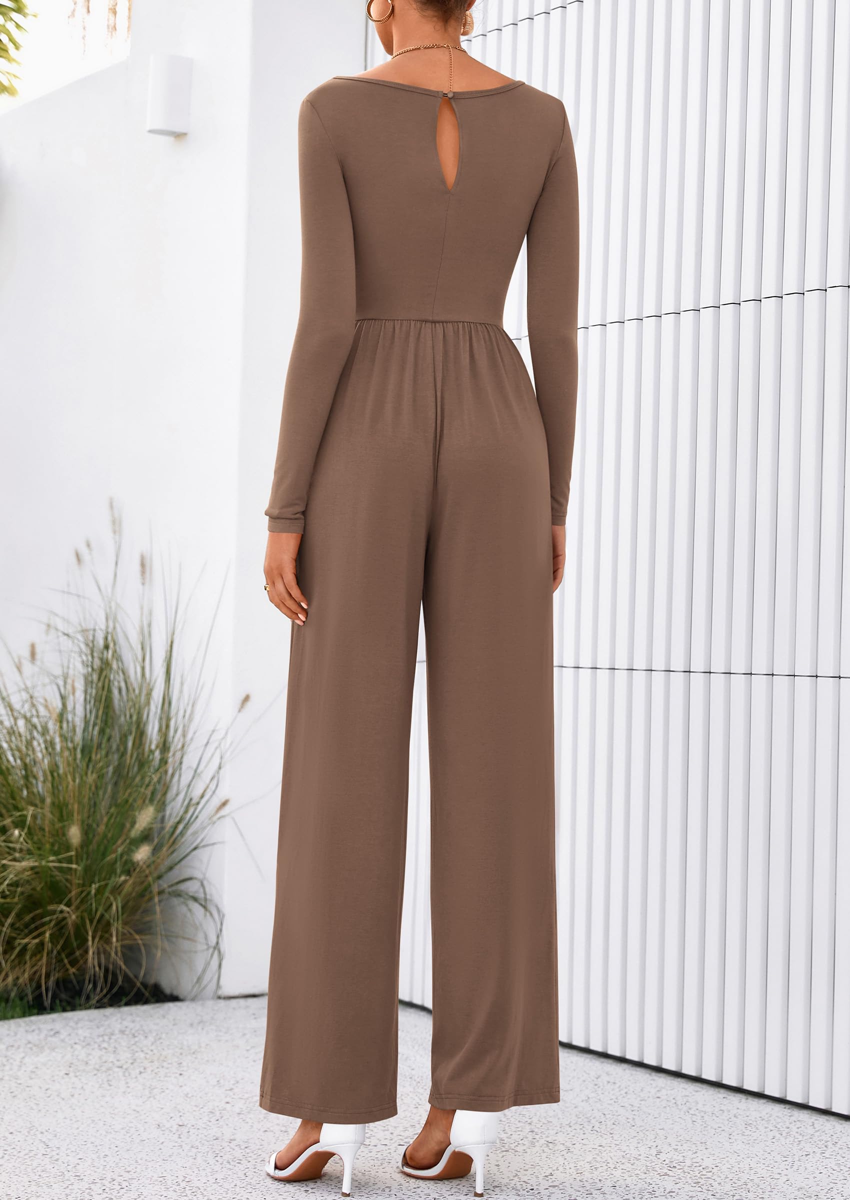 PRETTYGARDEN One Piece Jumpsuits for Women Dressy Casual Long Sleeve Crewneck Wide Leg Romper Overalls Spring Outfits