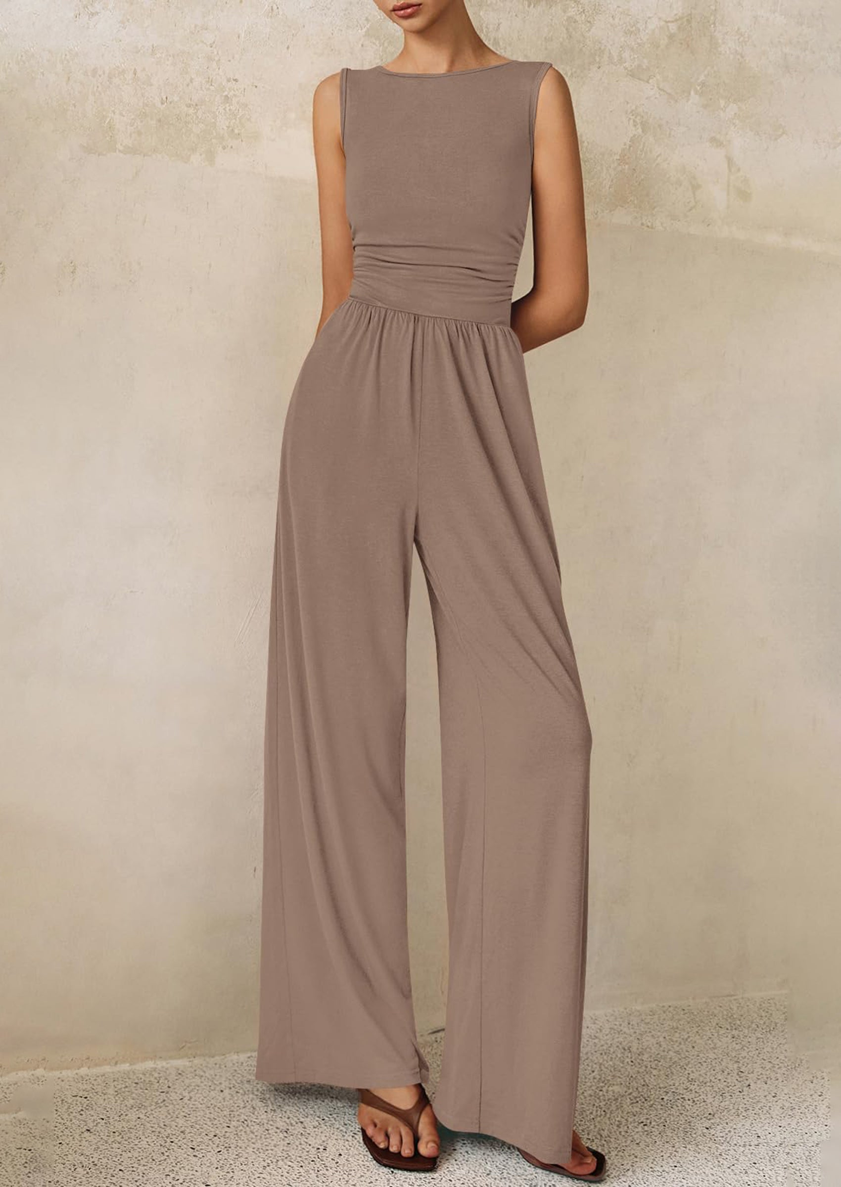 PRETTYGARDEN One Piece Jumpsuits for Women Dressy Casual Sleeveless Crewneck Wide Leg Rompers Jumpers Vacation Summer Outfits