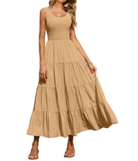 PRETTYGARDEN Women's 2026 Casual Loose Plain Maxi Sundress Smocked Tank Dress Sleeveless Summer Beach Tiered Long Dresses