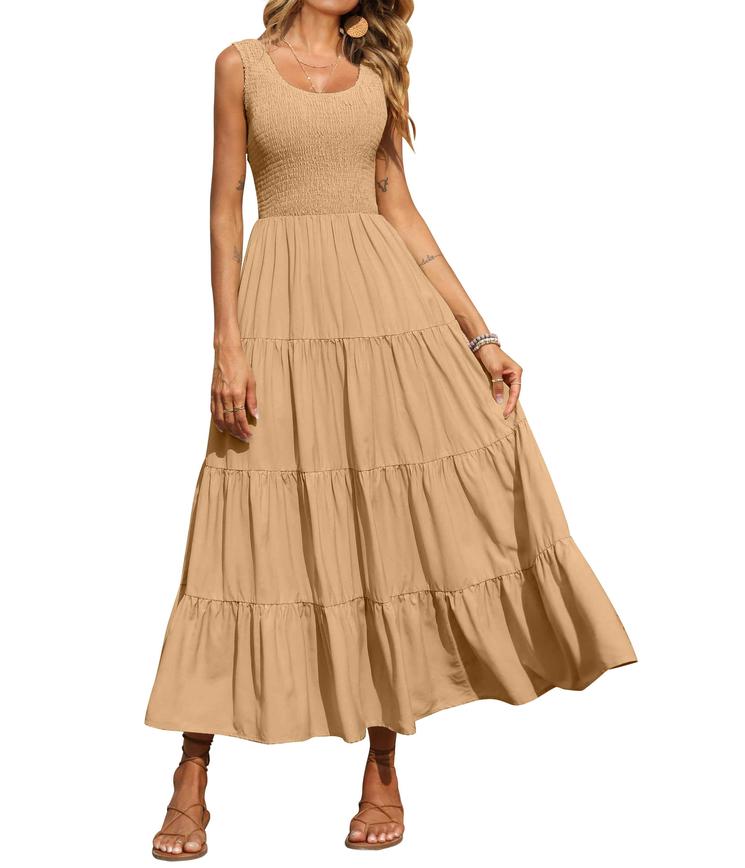 PRETTYGARDEN Women's 2026 Casual Loose Plain Maxi Sundress Smocked Tank Dress Sleeveless Summer Beach Tiered Long Dresses