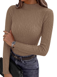 PRETTYGARDEN Women's Fall Long Sleeve Fitted Shirts | Comfy Stretchy Cable Knit, Trendy Lettuce Trim Mock Neck, Casual Basic Tees, Cute Layering Tops, 2026 Fashion Clothing