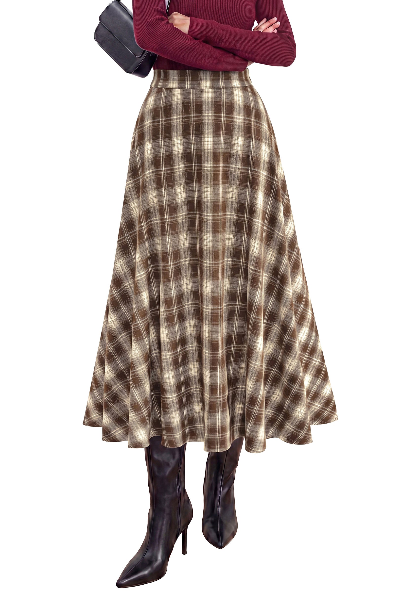PRETTYGARDEN Women's Plaid High Waisted A-Line Midi Skirts | Elastic Waistband, Long Flowy Skirt, Classic Tartan Print, Vintage Style, Casual & Formal Wear, Fall Outfits Winter Clothing