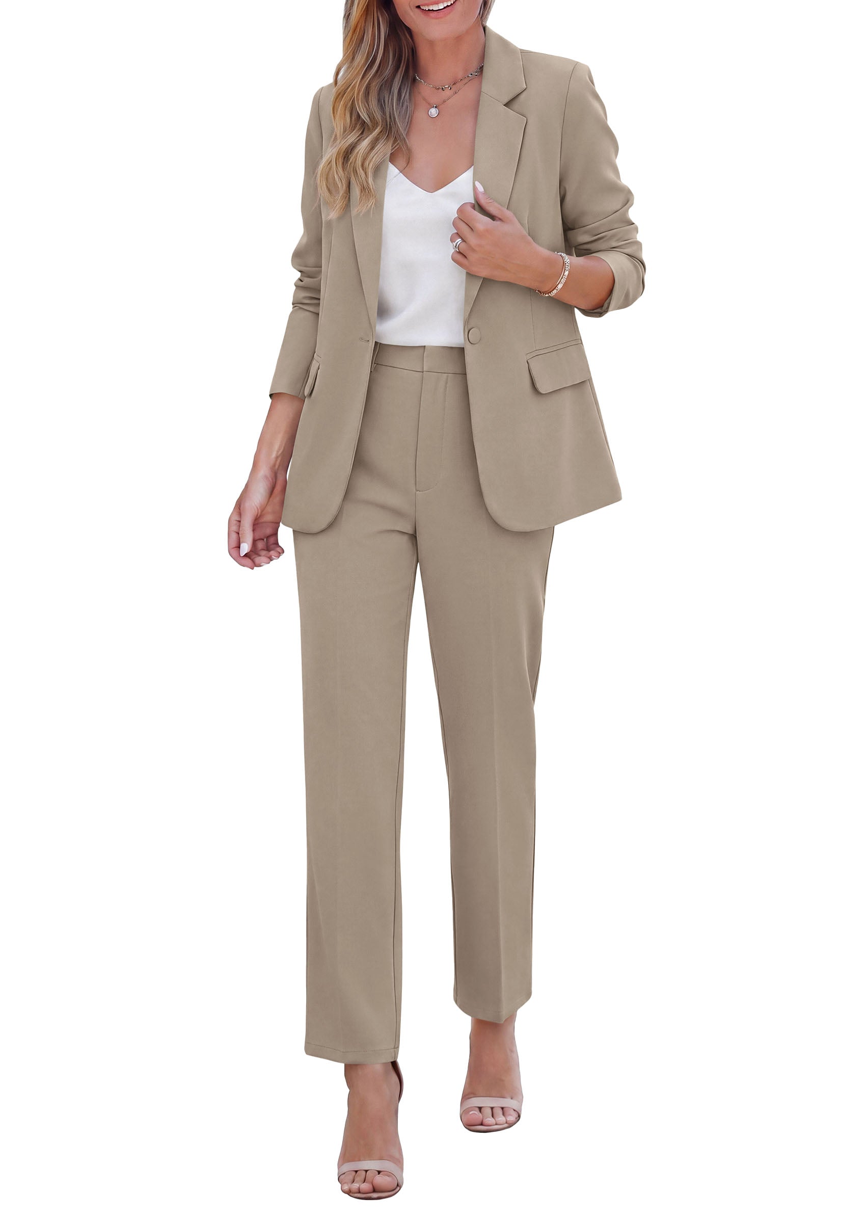 PRETTYGARDEN Two Piece Sets for Women Dressy Pant Suits | Lapel Blazer,Straight Leg Dress Pants,Professional Interview Suit Set,Business Casual Outfits,Office Work Clothes,Fall Winter