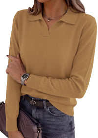 PRETTYGARDEN Womens Long Sleeve Collared Polo Sweater V Neck Knit Ribbed Business Casual Pullover Sweaters 2026 Fall Outfits