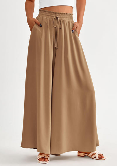 PRETTYGARDEN Women's Summer Wide Leg Palazzo Pants High Waisted Flowy Pockets Trendy Casual Lounge Boho Beach Trousers