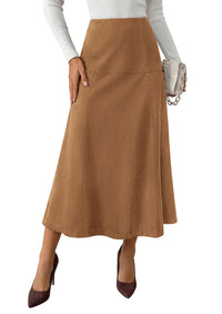 PRETTYGARDEN Womens High Waist Faux Suede A Line Midi Skirt | Hidden Stretch Elastic Waist, Front Back Panel Stitching, Vintage Elegant Mid-Calf Long Skirts for Fall Winter Office Daily
