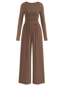 PRETTYGARDEN One Piece Jumpsuits for Women Dressy Casual Long Sleeve Crewneck Wide Leg Romper Overalls Spring Outfits 2026
