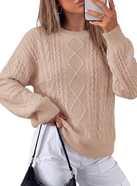 PRETTYGARDEN Womens Cable Knit Sweater Crewneck Pullover | Soft Ribbed Cuffs,Relaxed Fit Long Sleeve Sweaters,Chunky Diamond,Warm Layering,Comfy Daily Wear,Fall Winter Going out Top