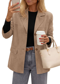 PRETTYGARDEN Women's Faux Suede Western Blazer Jacket | Notched Lapel Button Long Sleeve Oversized Business Casual Suit Jacket, Dressy Office Work Outerwear, 2026 Fall Clothing