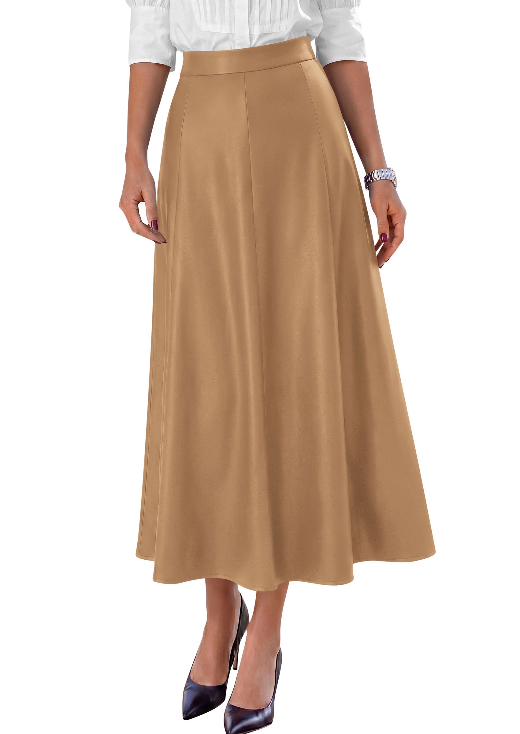 PRETTYGARDEN Womens Faux Leather High Waisted Midi Skirt | Flowy A Line Pleated Skirts, Elegant Swing Flared, Work Business Casual Outfits, Fall Winter Fashion Clothes