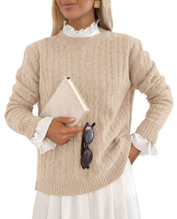 PRETTYGARDEN Women's Cable Knit Sweaters Long Sleeve Pullover Fall Outfits  Soft Cozy Knit Tops, Ribbed Crewneck Regular Fit, Basic Daily, Work Business Casual, Teacher Outfits, Winter Layer Clothing