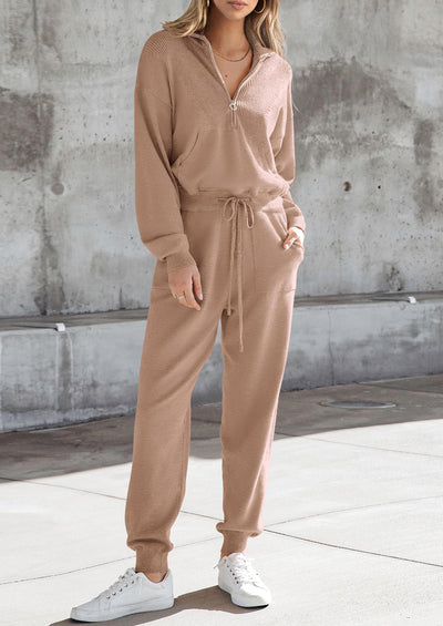 PRETTYGARDEN Women's 2 Piece Sweater Set Pullover Zip Up Sweatshirt Jogger Sweatpants Tracksuit Casual Outfit