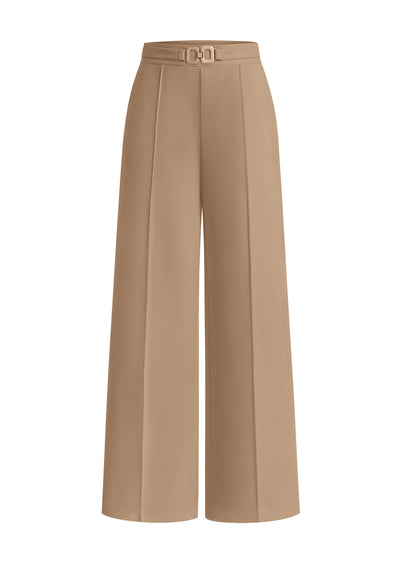 PRETTYGARDEN Women's High Waisted Dressy Casual Pants | Decoration Buckle,Front Seam Trousers with Pockets,Business Casual Outfits,Work Office Slacks,Daily Palazzo Pants All Season