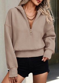 PRETTYGARDEN Women's Hooded Sweatshirts Long Sleeve Half Zip Cropped Hoodie Pullover Winter Fashion Clothes